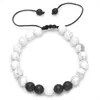 Fili di perline 8mm Bianco Turchese Roccia vulcanica Bracciale intrecciato regolabile Pietra naturale Bracciale a catena con perline Accessori moda Uomo