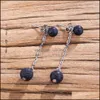 Arts And Crafts 6Mm 8Mm Lava Stone Long Earrings Necklace Diy Aromatherapy Essential Oil Diffuser Dangle Earings Jewelry Women Drop Dhfuc