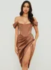 Casual Dresses High Quality Satin Bodycon Dress Women Party 2023 Arrivals White Midi Celebrity Evening Club DressCasual