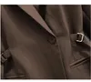 Женские костюмы Blazers Женщины коричневый карман большой размер пиджак лацер с длинным рукавом с длинным рукавом.