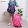 School Bags Detachable Wheeled Bag Girls Backpack Mochila Escolar Student Books Flower Print Children Trolley