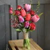 Düğün Çiçekleri Sesthfar Gül Tulip Kırmızı Buket Koleksiyonu Yapay Gelin Tutan Kilise Gelin Deco Mariage