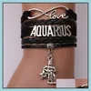 Charm Bracelets 12 Zodiac Sign Love Infinity For Women Men Horoscope Letter Braided Leather Rope Wrap Bangle Fashion Diy Jewelry Dro Ot3Ku