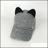 ボールキャップ女性冬のファッション女性編み野球帽を編むかわいい猫耳カジュアルレターバンドバイザー3459 Q2ドロップデリバリーアクセサリーH DH9iz