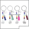 Anneaux clés bijoux Lotus Tassel chaînes Anneau 7 Chakra Reiki Healing Yoga Perles de pierre naturelle Fleur Pendre Keychain Assories Gift Ch dhuws