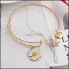 Bangle Sell Alloy Metal Expandable Wire Bracelet For Women High Quality 65Mm Flower Heart Charm Pendant Jewelry Gifts 2021 Drop Deli Dhdje