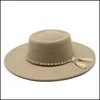 Chapeaux à large bord La laine Flattop Feutre Fedora Big Bowler Dames Jazz Cap Mode Femmes élégantes Fête formelle 3447 Q2 Drop Livraison Acce Dhklc