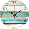 壁時計木時計モダンなデザインオーシャンカラー古いペイントボード印刷画像地中海スタイルの時計壁時計井戸