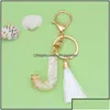 Key Rings Jewelry Gold Tassel Alphabet Keychain English Letter Keyring Glitter Gradient Resin Leaf Crafts Car Mirror Handbag Charms Dhdxc