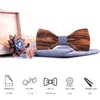 Cravates d'arc Sitonjwly Cravate en bois Hanky Boutons de manchette Broche Set Femmes Bois Bowtie avec boîte Mode Mariage Marié Costume CorsageBow