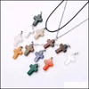 Arts et artisanat Pierre naturelle Coeur Croix Pendentif Collier Opale Oeil de Tigre Quartz Rose Cristal Chakra Reiki Guérison Pendum Cou Dhcdv