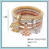 Charmarmband 3Kolorer/Set Crystal Tree of Life For Women Heart Crown Skl Elephant Key Lock Owl Elastic Bangle Fashion Jewell Gift Otmw8