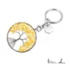 Key Rings Natural Broken Stone 5Cm Wrap Tree Of Life Keychains Healing Rose Crystal Car Decor Keyholder For Women Men Drop Delivery J Dhmf4