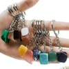 Key Rings Fashion Irregar Stone hanger Keychain Healing Pink Crystal Chains accessoires Drop levering sieraden DHWRV