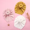 Girls Autumn Winter Ribbon Bow Turban Newborn Head Wraps Solid Color Caps Baby Teddy Turbans Kids 1428