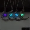 Pendant Necklaces Glow In The Dark Heart Moon For Women Men Hollow Crescent Shape Luminous Beads Chains Fashion Jewelry Drop Deliver Otyjh