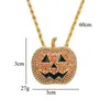 Pendant Necklaces Halloween Funny Pumpkin Necklace Twist Chain Bling Iced Out Cubic Zircon Men's Hip Hop Charms Jewelry Gifts