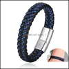 Bedelarmbanden heren trendy echt lederen mtilayer blauw zwart gevlochten touw handgemaakte roestvrijstalen gesp bangle diy sieraden otb8p