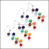 Arts et artisanat pierre naturelle 7 perles de guérison chakra boucles d'oreilles suspendues yoga méditation gland couleur perlée boucle d'oreille en attente pour les femmes Dhmrm