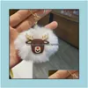 Nyckelringar smycken Creative Christmas Ring Santa Fur Ball Keychains For Women Gift Mobiltelefonpåse hänge nyckelringbilar Ornament CU DHZQC