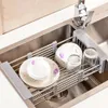 Adjustable Dish Drainer Stainless Steel Sink Drain Dish Rack Fruit Vegetable Drainer Kitchen Tableware Drain Basket Rack Storage ss0123