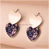 Dangle Chandelier Fashion Jewelry Double Love Heart Earrings For Women Mticolor Paste Rainbow Color Glitter Light Surface Stud Dro Dh4Ln