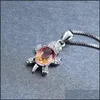 Pendant Necklaces Cute Blue Purple Oval Zircon Rainbow Stone Turtle For Women Fashion Jewelry Mticolor Crystal Animal Necklace Drop Otzre