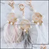 Kluczowe pierścionki biżuterii Pearl Feather łańcuchy uchwytu na marzenie katęcie samochodowe brelok do dziewcząt dla kobiet torba wiszące moda dhfr1