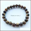 Beaded Strands Natural Tiger Eye Stone Beaded Bracelets 8Mm Yoga Nce Beads Buddha Prayer Elastic Bangles For Men Women Jewelry Gift Othyb