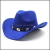 Wide Brim Hats Autumn Western Cowboy Hat Felt Bowler Fedora Men Women Simple Pop Jazz Cap Four Seasons Cowgirl Drop Delivery Fashion Oth82