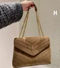 Designer handbags square fat LOULOU chain bag real leather women's bag large-capacity shoulder bagss 32cm quilted messeng259e