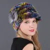 Beanies Beanie/Totenkopfmützen Pelzmütze Hüte für Frauen Winter Floral Echte Rex-Mütze Elastisch Warm Mode Damen Schnee