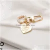 Key Rings Letters Metal Heart Chains Cute Faux Pearl Love Hearts Pendant Airpods Bag Hanging Keychain Women Girl Gift Drop Delivery J Dhydo