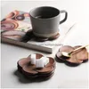 Mats Pads Sottobicchieri in legno di noce Tovagliette all'americana Decor Petalo Resistente al calore Tappetino per bevande Tavolo da casa Tè Tazza da caffè Pad Stile giapponese Househo Dhxjs