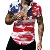 Men's Casual Shirts Blouse Shirt Male Summer Independence Day Flag Print Short Sleeve Turn Down Collar Compression Swim TopMen's