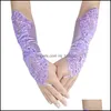 Fingerless Gloves Sequined Lace Women Female Short Half Satin Seam Beads Fashion Sexy Lady Retro Driving Glove Drop Delivery Accesso Otbln