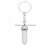 Key Rings Natural Stone Hexagonal Prism Keychains Healing Rose Crystal Car Decor Keyholder For Women Men Drop Delivery Jewelry Dhclj