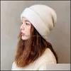 Beanie/Skull Caps Fashion Street Beanie Hat For Women Winter Hats Knitted Rabbit Fur Sklies Warm Bonnet Cap Female Girl Drop Deliver Otqw3