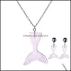 Earrings Necklace 2Pcs Fashion Mermaid Fish Tail Pendant Trend Wild Temperament Senior Casual Simple Birthday Gift Accessories 36 Dheq0