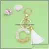 Key Rings Jewelry Gold Tassel Alphabet Keychain English Letter Keyring Glitter Gradient Resin Leaf Crafts Car Mirror Handbag Charms Dhdxc