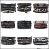 Charm Bracelets Mtilayer Retro Leather For Men Beads 4 Pcs Bracelet Set Handmade Anchor Infinity Wrap Jewelry Drop Delivery Otgrg