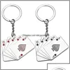 Nyckelringar smycken röd svart Royal Flush Poker Spela kort ring metall Keychain Bag Hanging Fashion Will och Sandy Drop Delivery 2021 DH95B