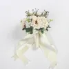 Décoratif Fleurs Couronnes Dahlia Bouquet Lait Blanc Artificielle Satin Pographie Prop Simulation Coréenne De Mariage Femmes À La Main BouquetDecor