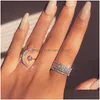 Band Rings Fashion Jewelry Moon Star Ring Womens Rhinstone 18K Gold Plated Opening Adjustable Drop Delivery Dh7K9