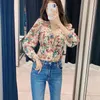 Women's Blouses & Shirts 2023 Flower Print Silk Satin Textured Shirt Casual Fashion V-Neck Long Sleeve Buttons Chic Female Elega