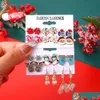 Stud Modna Biżuteria Kolczyki Zestaw Snowflake Elk Santa Claus Dangle 6Pairs/Set Drop dostawa DH64B