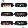 Beaded Strands Tretrendy Natural Black Agate Stone Douple Bracelet Size 6Mm/8Mm Tiger Eye Beads Charm Jewelry Gift For Women Meny D Dhhuz