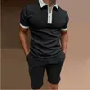 Männer Trainingsanzüge Hemd 2023 Sommer Männer Mode Revers Halben Reißverschluss Kurzarm T-Shirt Outdoor Casual Einfarbig Set 2 stück SetMen's Men'sM