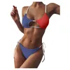 Women's Swimwear Fashion Women Striped Push Up High Cut Hight Waist Halter Bikini Set Bandage Lace Two Pieces Swimsuit