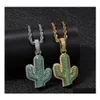 Hangende kettingen hiphop solide cactus voor heren cz bling iced out woestijn planten goud sier gedraaide touwketen vrouwen hiphop sieraden dro otasm